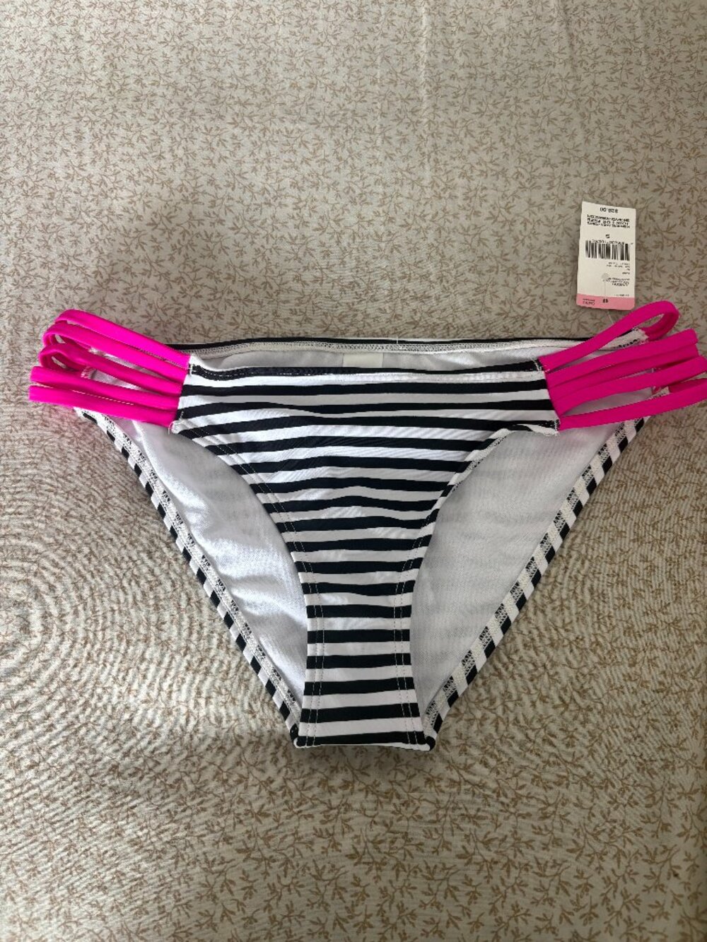 NWT Bongo Black & White Striped Bikini Bottom • Multi‑Strap Sides • Small